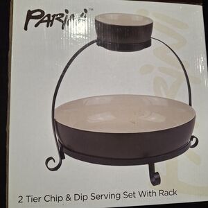 Cream and Black 2-Tier Chip & Dip Serving Set